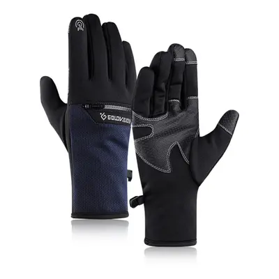 (Navy, M) Outdoor Sports Non-slip Winter Warmth Ski Glove With Zipper Pocket For Men Women Water