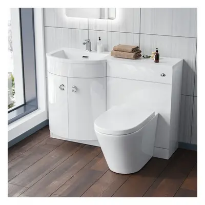 Nes Home White LH 1100mm Vanity Basin Unit White & Ellis Back to Wall Toilet