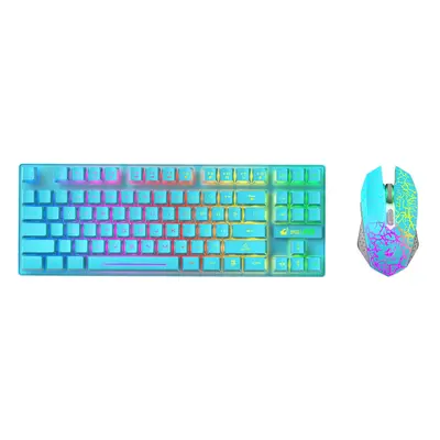 (Blue) Wireless Keyboard Mouse Set Keys 2.4GHz Wireless Rechargeable Colorful Backlit Keyboard 2