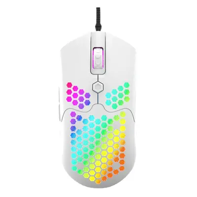 (White) Wired Game Mouse Breathing RGB Colorful Hollow Honeycomb Shape 12000DPI Gaming Mouse USB