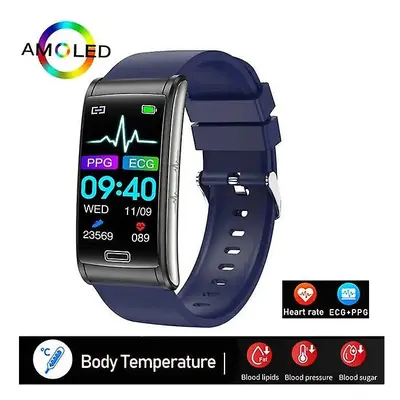 (Blue) New E600 Blood Glucose Heart Rate Blood Pressure Monitor Health Ecg ppg Smart Watch Ip68 