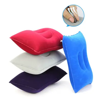 (Blue) Inflatable Air Pillow Bed Sleeping Camping Pillow PVC Nylon Neck Stretcher Backrest Pillo