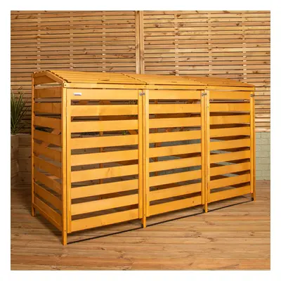 1.99m x 1.25m Large Wooden Outdoor Garden Triple Wheelie Bin Store Storage for Bins