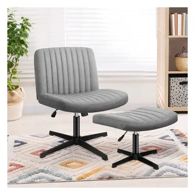 (Fabric - Grey) ELFORDSON Office Chair Computer Executive Cross Legged Accent Seat Work Ottoman