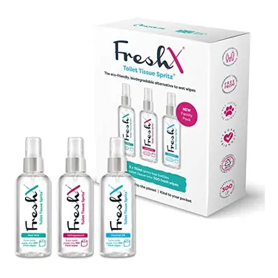 FreshX Toilet Paper Spray Pack of x 50ml Bottles | Coconut, Aloe Vera & Unfragranced | Tissue Sp