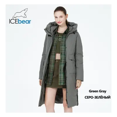 (camouflage green, 50) Icebear Winter Women Jacket Long Cotton Big Pockets Ladies Windproof Coat