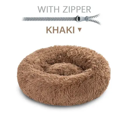 (khaki, 100) Solid Round Dog Bed With Zipper Removable For Cats & Dogs Pet Beds Sofa Mat Accesso