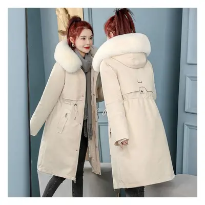 (white, M) Women&apos;s Winter Parka With Detachable Inner Lining, Korean Style Long Loose Plus 