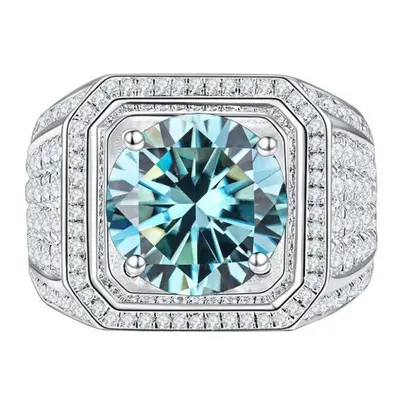 (blue, 9) Bagueringen Man&apos;s S925 Sterling Silver Jewelry Luxury 1ct D Color Moissanite Diam