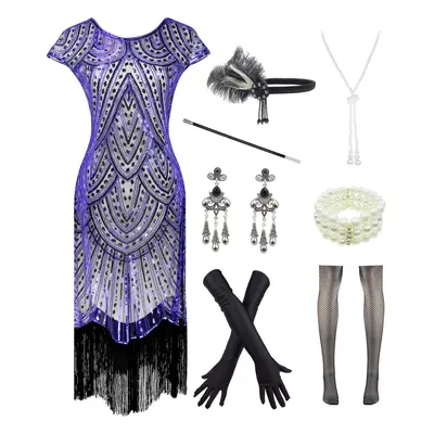 Women 1920s Vintage Flapper Fringe Beaded Gatsby Party Dress With 20s