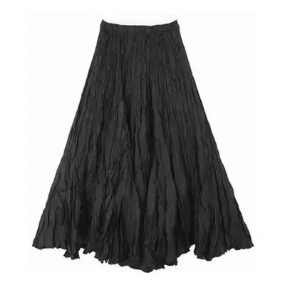 (black, One Size) Xitao Elastic Waist Pleated A-line Skirt Solid Color Women Dmj3527