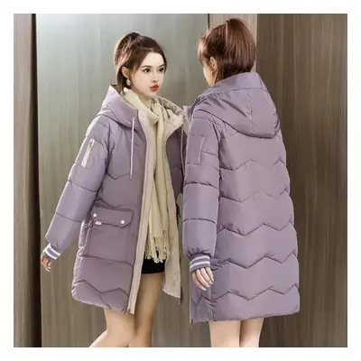 (purple, L) Women Coat Winter Fleece Cotton Long Sleeve Hoodies Oversized Coat Thickened Loose Z