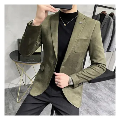 (green, L) New Men &apos;s Blazer Youth Slim Casual Suede Blazers