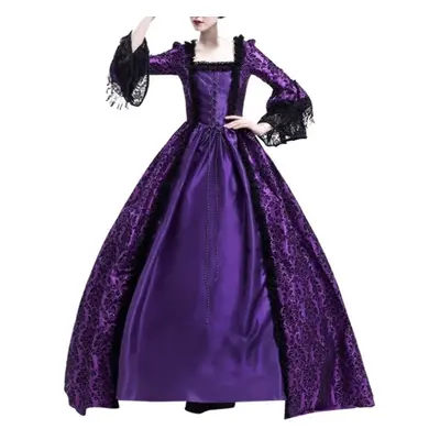 (purple, XXL) Women Retro Party Princess Cosplay Lace Floor Length Dress