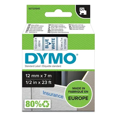 DYMO D1 Labels, Blue Print on White, 12mm x 7m, Self-Adhesive Labels for LabelManager Label Prin