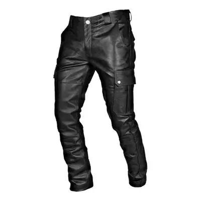 (black, XXL) Men&apos;s Handsome Leather Pants Vintage Gothic Motorcycle Leather Pants Diablo Ro