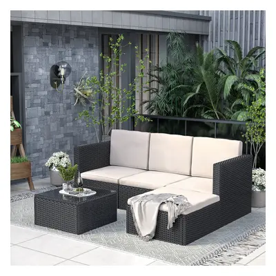 (Black) Pieces Rattan Garden Outdoor Patio Sofa Set