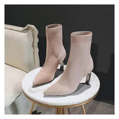 (pink, 35) Stretch Knit Socks Boots Women&apos;s Autumn And Winter Europe And America Pointed Th