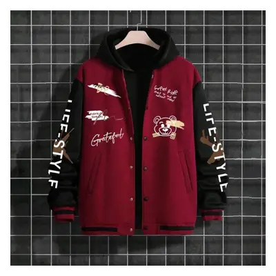 (red, L) Fashion Men&apos;s Baseball Coat Loose Casual Jacket