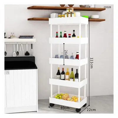 (white, 40*22*111cm) 2/3/4 Tier Slim Storage Cart Kitchen Bathroom Organizer Shelf Mobile Shelvi