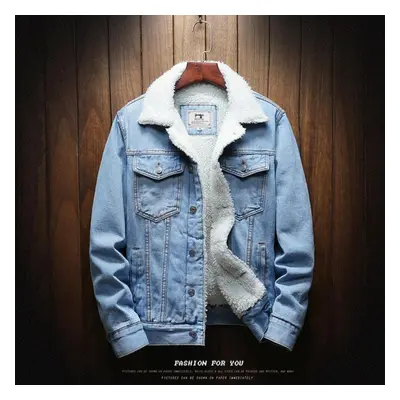 (blue, XXXL) Mens Winter Thermal Sherpa Lined Blazer Denim Jacket Jeans Tops Coat Casual Fashion