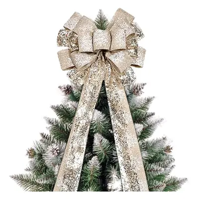 44.5'' Christmas Tree Topper Bow with Snowflake - Handmade Decorative Bow for Indoor/Outdoor Tre