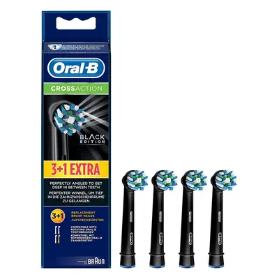 Oral-B CrossAction Brushes, Black, Pack of 4, Black Edition