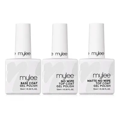 MYGEL by Mylee Nail Gel Polish Trio Set - Matte & No Wipe Top Coats + Base Coat, 3x15ml - UV/LED