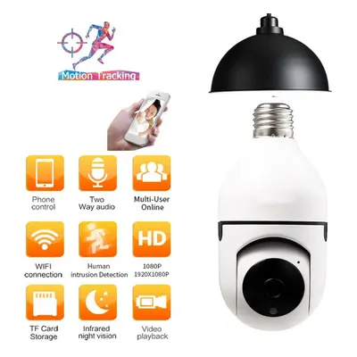 (Single Light) 2MP Mini PTZ Full HD Wifi IP Camera with E27 Bulb Socket Night Vision Cloud Stora