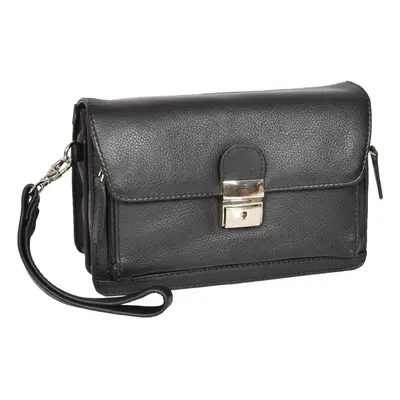 Real Leather Wrist Pouch Organiser Clutch Bag A853 Black