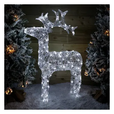 116cm Soft Acrylic Flashing LED Reindeer Christmas Decoration with Timer in Cool White