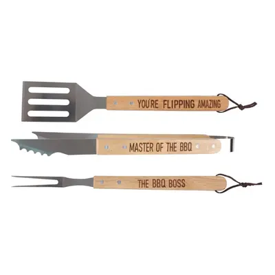 Summer BBQ Tool Set Wood Steel Tongs Fork Spatula Dad Father Day Gift