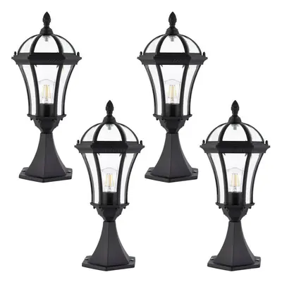 4 PACK Outdoor Post Lantern Light Textured Black Vintage Garden Wall Lamp LED