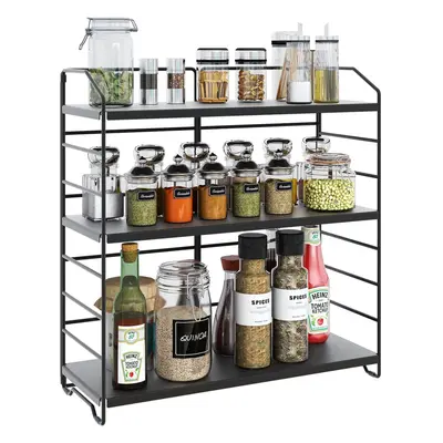 (Black) Spice rack height adjustable kitchen countertop spice rack stand alone spice rack bathro