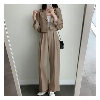 (tan, XL) Two Piece Sets Women Outifits Fall Office Lady Pants Korean Blazer Suits Long Sleeve F