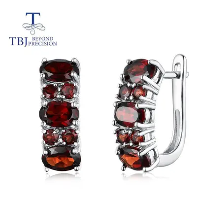 (red, M) 3.5ct Garnet Clasp Earrings Natural Gemstone Sterling Silver Fine Jewelry For Women,wif