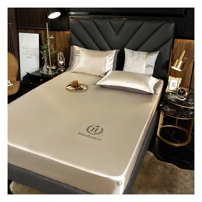 (coffee, 180*200cm) Summer Luxury Imitated Satin Silk Bed Sheet Solid Color Bedding Mattress Cov