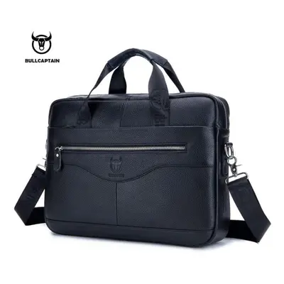 (black) Bullcaptain Documents Bag Genuine Leather Men&apos;s Briefcase Vintage Business Computer