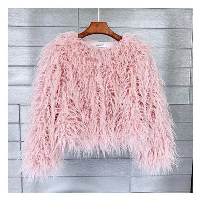 (pink, L) Color Women&apos;s Fur Coat Colorful Fluffy Pink Lamb Fur Faux Fur Coat Sheepskin Coat