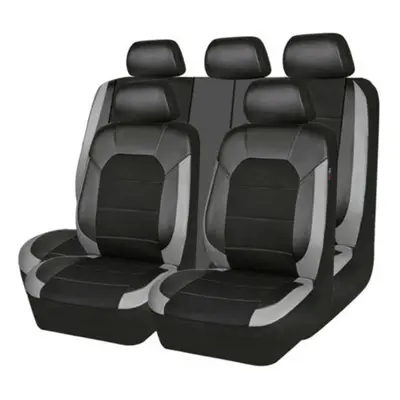 (gray) Pu Leather Car Seat Covers Universal Full Synthetic Set Full Seat Covers