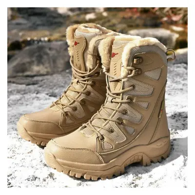 (brown, 43) Tuinanle Chunky Heel Non-slip High Quality Men Boots Winter Warm Plush Snow Bootsthi