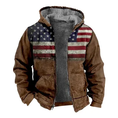 (blue, XXXXXXXL) Men&apos;s Flag Print Jacket Men&apos;s Spring And Autumn Casual Trend Zipper H