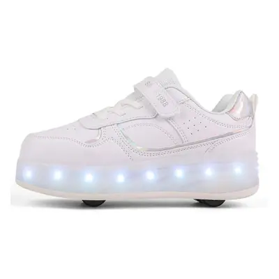 (white, 30) Children&apos;s Four-wheel Disassembly Into Flat Sports Shoes Led Bling Bling Kids G