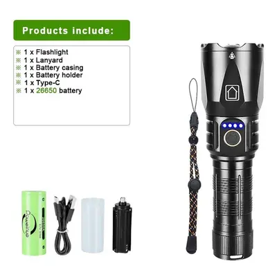 (black, with battery) Lumens 80w Led Ultra Powerful Flashlight 3000m Long Range Tactical Flashli