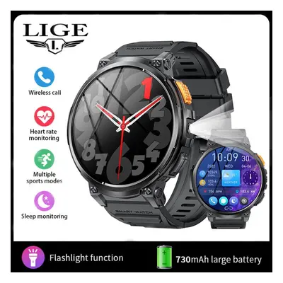 (black, silicone strap) Lige 730mah Large Battery Outdoor Smartwatch Men 1.85&apos;&apos; Screen