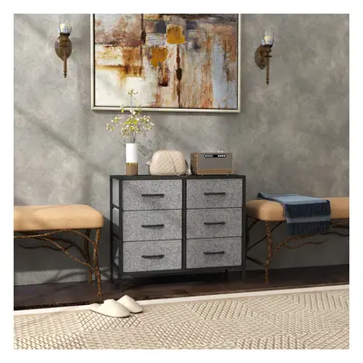 HOMCOM Drawer Fabric Chest of Drawers w/ Wooden Top for Hallway Black