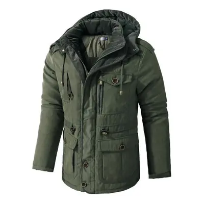 (green, XXL) Men Warm Jacket Winter Parka Hooded Windbreaker Cotton Padded Thick Coat Male Slim 