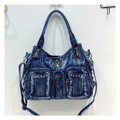 (blue) Denim Bag, Canvas, Korean Version, Casual Large Capacity Single Shoulder Crossbody Bag, R