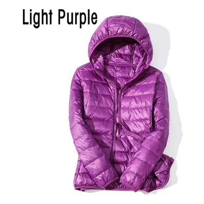 (light purple, 5XL) Women Autumn White Duck Down Jacket Coat Windproof Hooded Warm Casual Winter