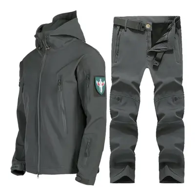 (grey, S) Winter Fleece Windproof Warm Men&apos;s Suit Shark Skin Soft Shell Jackets+ Pants Sets